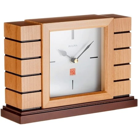 **b1659 usonian ii frank lloyd wright mantel clock, natural finish with walnut stain base