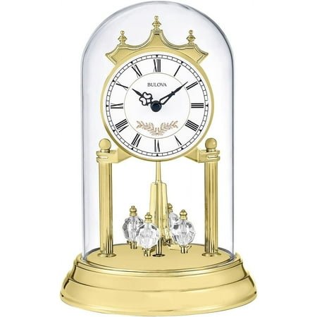 **b8821 heather anniversary clock | 9 glass dome design | rotating crystal pendulum | westminster chime | engraving plate