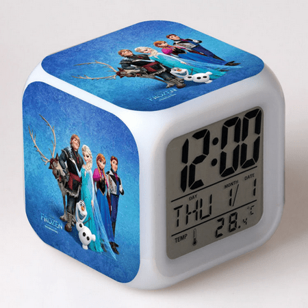 BAIZOHAI Digital Alarm Clock for Kids, Cartoon Frozen Pattern 7 LED Color Changing Wake Up Clock with Thermometer Function and Night Light, Gift for Boys Girls A93-651 DSN529-748