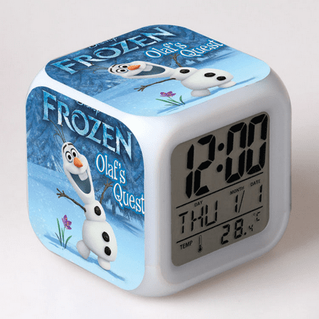 BAIZOHAI Digital Alarm Clock for Kids, Cartoon Frozen Pattern 7 LED Color Changing Wake Up Clock with Thermometer Function and Night Light, Gift for Boys Girls A93-645 DSN529-742