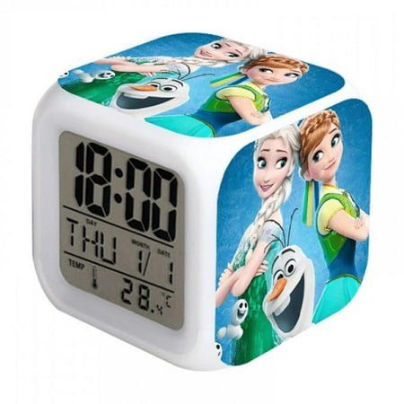 BAIZOHAI Digital Alarm Clock for Kids, Cartoon Frozen Pattern 7 LED Color Changing Wake Up Clock with Thermometer Function and Night Light, Gift for Boys Girls A93-565 DSN529-662
