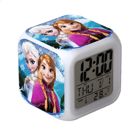 BAIZOHAI Digital Alarm Clock for Kids, Cartoon Frozen Pattern 7 LED Color Changing Wake Up Clock with Thermometer Function and Night Light, Gift for Boys Girls A93-605 DSN529-702