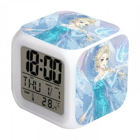 BAIZOHAI Digital Alarm Clock for Kids, Cartoon Frozen Pattern 7 LED Color Changing Wake Up Clock with Thermometer Function and Night Light, Gift for Boys Girls A93-582 DSN529-679