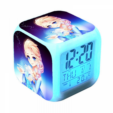 BAIZOHAI Digital Alarm Clock for Kids, Cartoon Frozen Pattern 7 LED Color Changing Wake Up Clock with Thermometer Function and Night Light, Gift for Boys Girls A93-618 DSN529-715