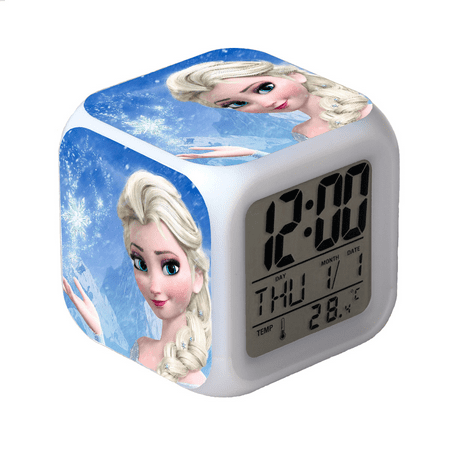 BAIZOHAI Digital Alarm Clock for Kids, Cartoon Frozen Pattern 7 LED Color Changing Wake Up Clock with Thermometer Function and Night Light, Gift for Boys Girls A93-586 DSN529-683