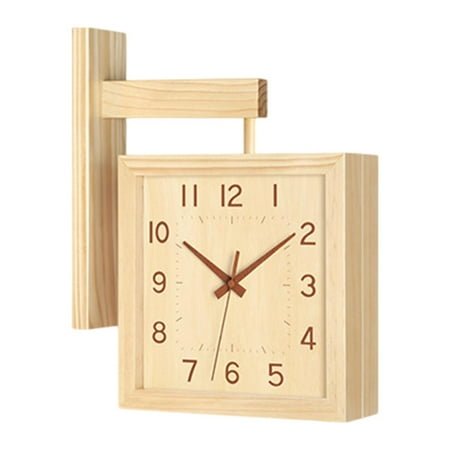 Baoblaze Double Sided Corner Wall Clock Home Decoration Easy Installation Housewarming Gift Wooden Silent for Living Room Wood Color