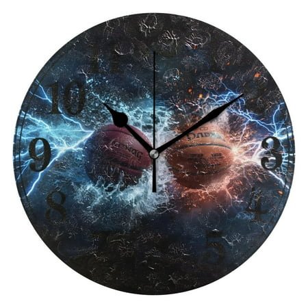 Basketball with Lightning Silent Wall Clock 10 Non-Ticking Battery Clock