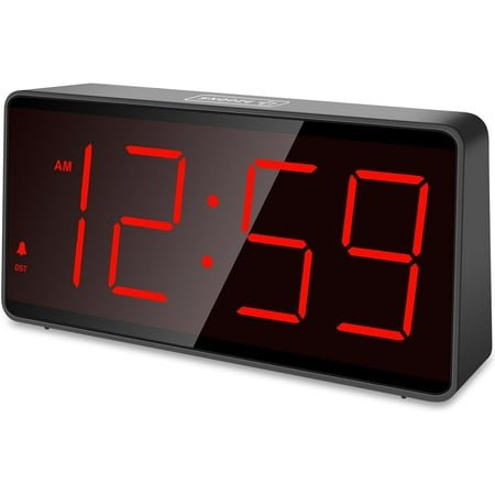 Battery Operated Digital Clock, Alarm Clock for Bedrooms - Cordless Large Big Numbers 4 Dimmers for Seniors, Adjustable Volume Loud Alarm Clock for Heavy Sleepers Adults (Red Digits)