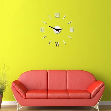 BESTOYARD Wall Clock Decoration Silver Silent Movement Classical Home Decorations for Bathroom 1Pcs