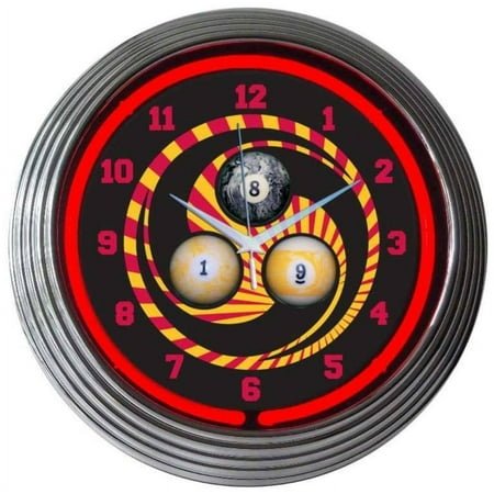 BILLIARDS 1, 8, 9 NEON CLOCK – 8BI189