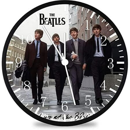 Black Frame Beatles Wall Clock Large 12'' Clear Glass Face Silent Non-Ticking Nice for Gift or Décor G80
