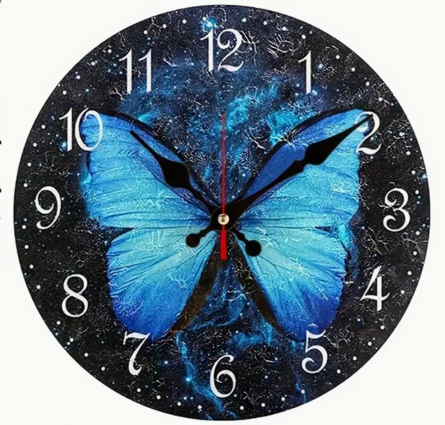 Blue Butterfly Frameless Borderless Wall or Shelf Clock 4.8"x4.8"