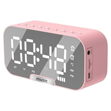 Bluetooth Alarm Clock, LED Mirror Display, FM Radio, Wireless Speaker, Dual Alarm, Gradual Wake-Up, USB Charging, for Bedroom/Office