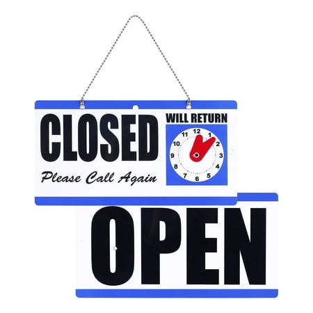 Bocyteopr Dual-Sided Open/Closed Sign With Adjustable Return Clock, 6x11.5 Plastic Store Hanging Sign for Retail, Offices, Restaurants, Cafés, 1 Included