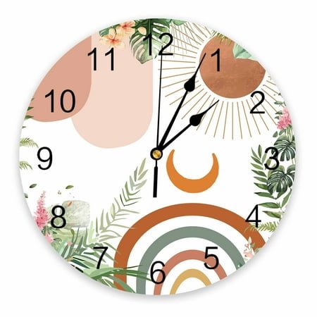 Bohemian Style Geometric Abstract Watercolor Leaves Wall Clock Modern Silent Clock Living Room Home r Wall Hanging Watch