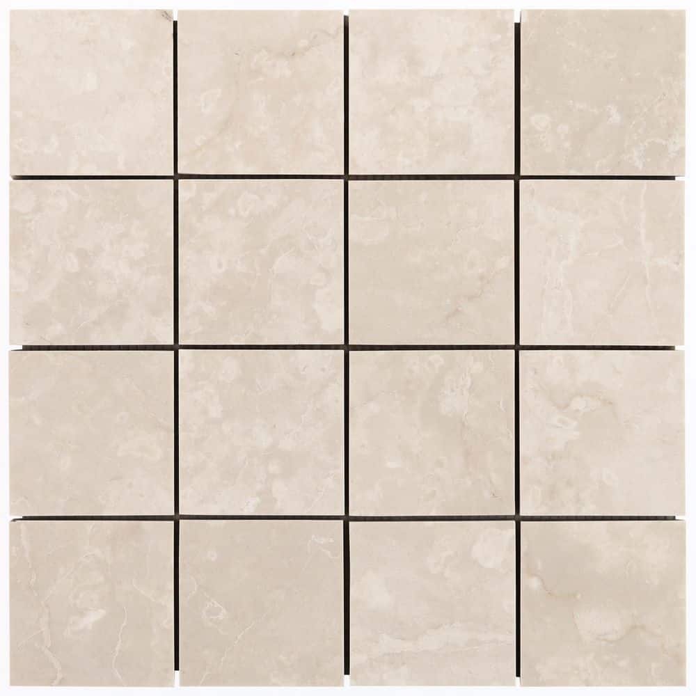 Botticino Extra Light Beige 6 in. x 0.37 in. Honed Marble Mosaic...