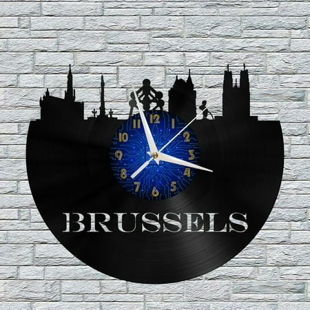 Brussels city View Vinyl Wall Clock, Vinyl Record Clock Wall Art Silent & Non-ticking(12 inchs B)