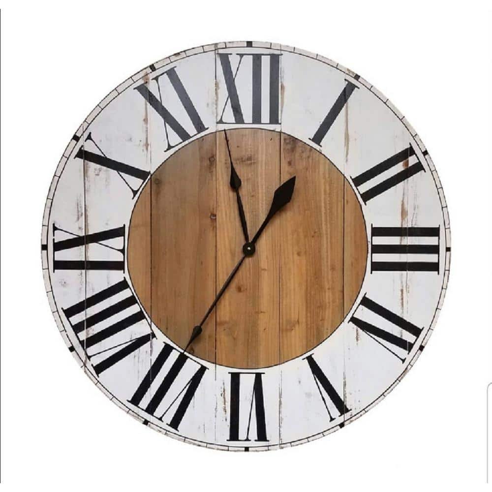 Bryan 36 White and Brown Farmhouse Wall Clock