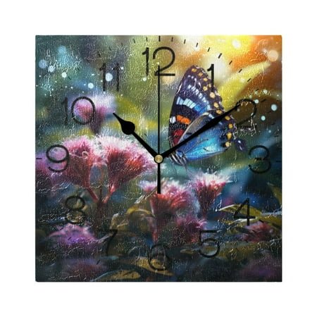 Butterfly on Flower Wall Clock 7.78 Non-Ticking Silent Battery Operated for Home Bedroom Office Kitchen Living Room