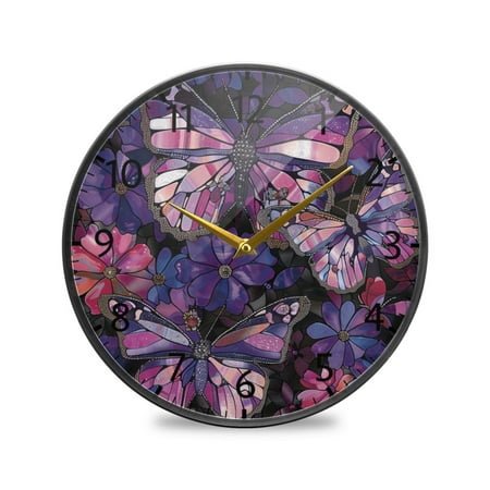BZSMCE Wall Clock Acrylic Size：9.5*9.5in/11.9*11.9in Stained Glass Flutter Design Pattern Clock