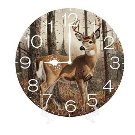 Cabin Hunting Wildlife Wall Clock, Non Ticking Silent Quartz Analog Clocks, Nautical Retro Wooden Arabic Numeral Clock, Easy to Read Wall Clocks for Kitchen/Living Room/Bedroom 10 inch