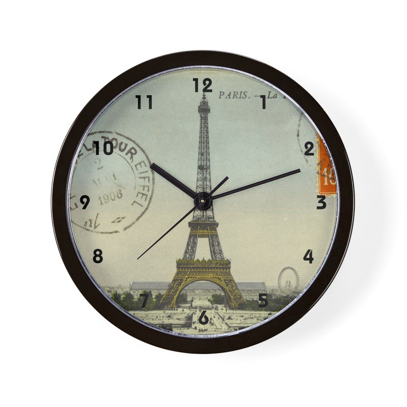 CafePress Vintage Paris Eiffel Tower 10" Wall Clock (292076819)