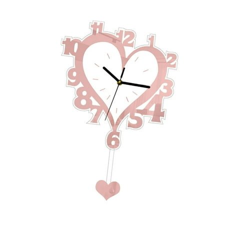 CarpNettore Acrylic Wall Clock with Arabic Numerals, Silent Movement, Heart Shape Decorative Rose Gold