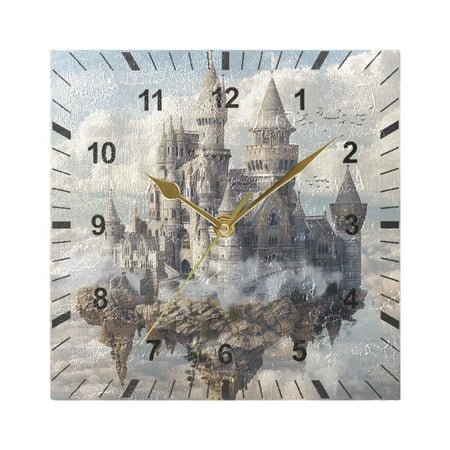 Castles Float in Air Wall Clock Battery Operated Silent Non-Ticking Bedroom Office Kitchen Home School Decor 7.8(Gold)