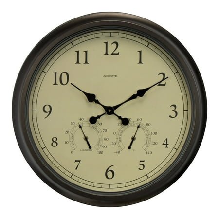 AcuRite 24 Outdoor/Indoor Wall Clock with Thermometer and Humidity, Weathered Bronze Finish (01061)