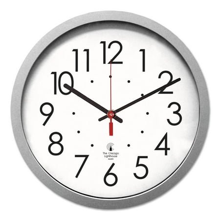 Chicago Lighthouse For The Blind Silver Contemporary Clock, 14.5 Overall Diameter, Silver Case, 1 Aa (sold Separately)