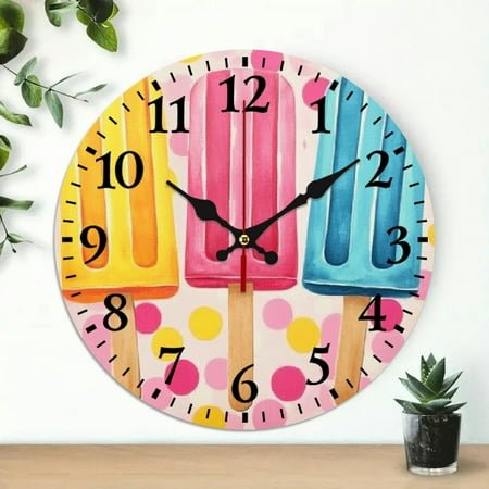 Chilfamy Popsicles Polka Dots Pop Art Wall Clock 10 Inch Frameless Decor 10x10in