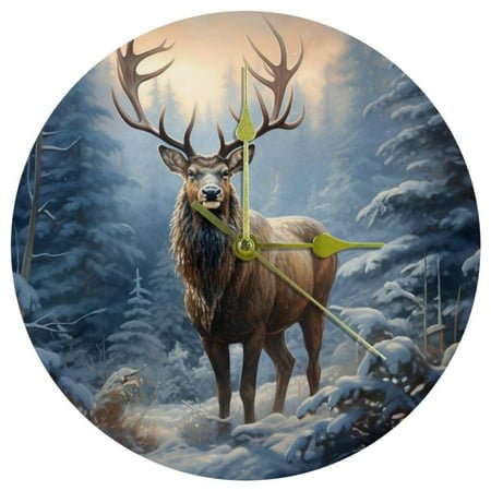 Christmas elk retro Contemporary Acrylic Circular Wall Clock - Sleek Timepiece, Silent Sweep Movement - Home and Office Decor - 10-Inch Diameter