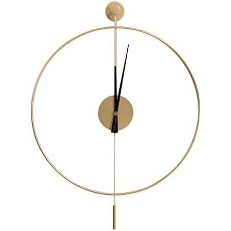 Classical Large Decorative Wall Clock with Pendulum, Modern Round Non-Ticking Silent Metal Wall Clock for Living Room, Bedroom, Study, Office, 20 (Gold)