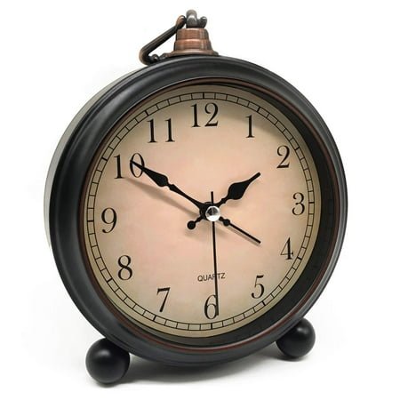 Classic Analog Alarm Clock, 4 Inch Silent Sweep Second Hand, No Ticking Noise, Night Light Function, Simple Alarm, Battery Operated for Bedside, Desk, Home Decor (Arabic), Black