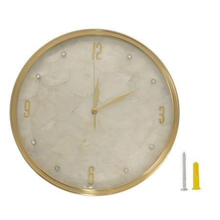Classic Silent Wall Clock With Natural Shell Face Durable Copper Casing, Perfect For Living Rooms