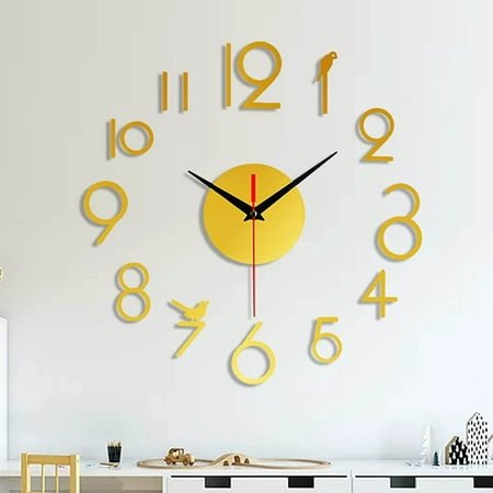 Clearance,olkpmnmk Frameless 3D Wall Clock Large Silent Mirror For Living Room Modern Wall Clock Number For Bedroom Home Office Decor Easy To Assemble,Home Decor,Accessories