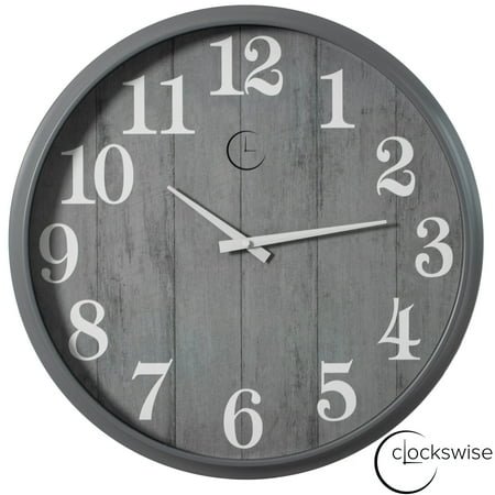 Clockswise 18 Battery Operated Indoor & Outdoor Waterproof Wall Clock Large Decorative Timepiece Easy-to-Read Modern Design for Patio Pool Garden Porch Balcony Bathroom Kitchen & Home Decor, Gray
