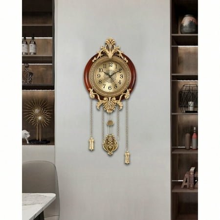 Clock With Pendulum By Aero Snail, Battery Powered Antique Royal Wall Clock With Swinging Pendulum, European Victorian Style Wall Clock For Living Room Home Decor