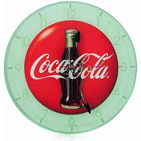 Coca Cola Bottle Round Vintage Red Button Logo 12 x 12 Glass Wall Clock