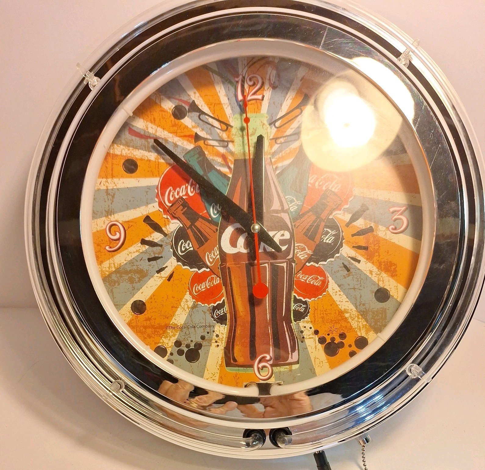 Coca Cola Retro Neon Lighted Wall Clock Red Illumination, Battery& Electric