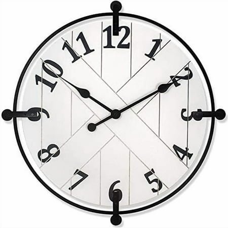 & Co Farmhouse Series Barn Door Clock, 24 inch, Silent No Ticking, Solid Wrought Iron with Shiplap Design, Elegant Cream White