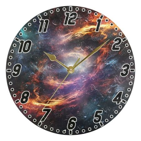 Colorful Galaxy with Swirling Nebulas Wall Clock 9.8 inch Battery Operated Clocks Non-Ticking Silent for Bedroom Office Kitchen Living Room(Gold)