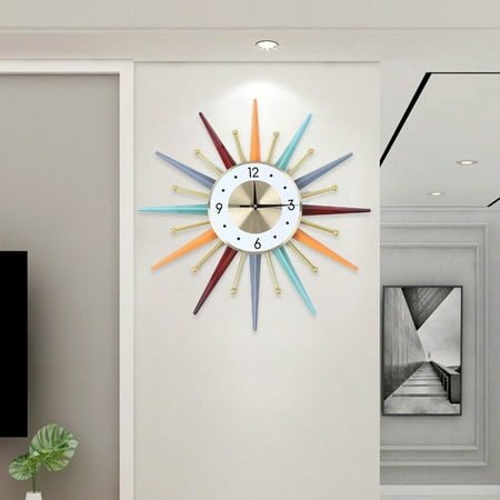 Colorful Modern Wall Clock Starburst Ball Living Room Hanging Clock Mid Century Festivel Home Decor, Silent Machine Core