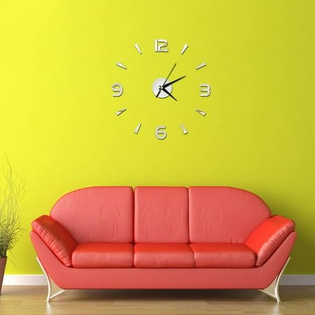 COSMOBETTY Wall Clocks Number Unique Wall Clock Silver Acrylic 1Pcs for Home Owners
