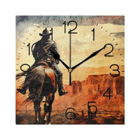 Cowboy Riding Horse Wall Clock 7.78 Non-Ticking Silent Battery Operated for Home Bedroom Office Kitchen Living Room