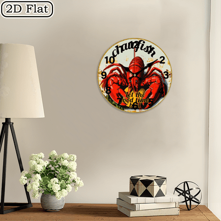 Crawfish _Let the Good Times Boil_ Round Aluminum 2D Flat 1pc 10Inch Design Silent Wall Clock - Wooden, Ideal for Living Room, Kitchen, Office Decor, Perfect Christmas Gift