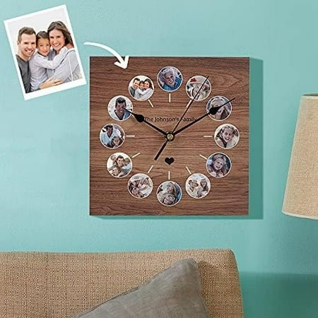 Custom Photo Gifts Clock Picture Modern Wall Clock Battery Operated Personalized Design Photo Frame Home Decor Clocks Multi-Photo Gift for Living Room Decor