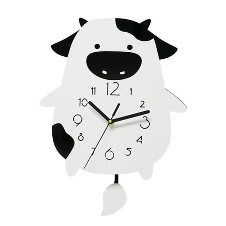 Cute Cow Wall Clock with Swing Tail Pendulum for Kids Room/Home Decor