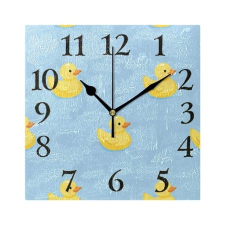 Cute Yellow Rubber Ducks Blue Background Square Wall Clock Battery Operated Easily Read Black Pointer Home Decor for Living Room Bedroom 7.78 x 7.78