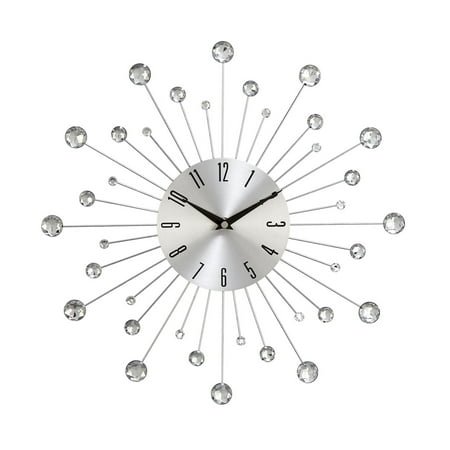 DecMode 15 Silver Metal Starburst Wall Clock with Crystal Accents